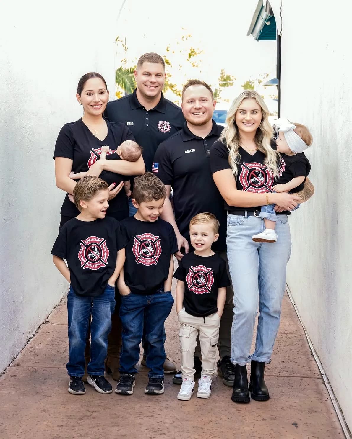 Firehouse Pest Control Services founders Eric Salgado and Colten Gonzales with their families